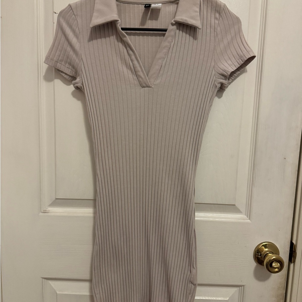 H&M Ribbed Mini Dress - Light Taupe